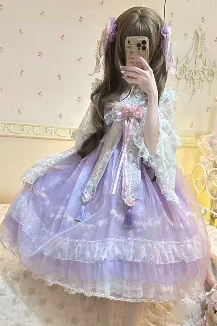 [Peach Blossoms in Spring Fields] Sleeveless Ruffle Bowknot Lace Sweet Chinese Style Lolita Jsk Dress 3 Colors - Product - 20