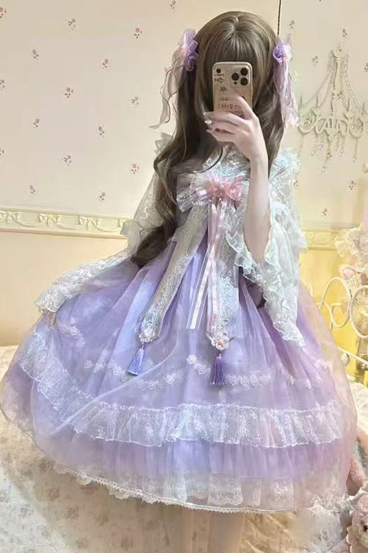 [Peach Blossoms in Spring Fields] Sleeveless Ruffle Bowknot Lace Sweet Chinese Style Lolita Jsk Dress 3 Colors - Product - 20