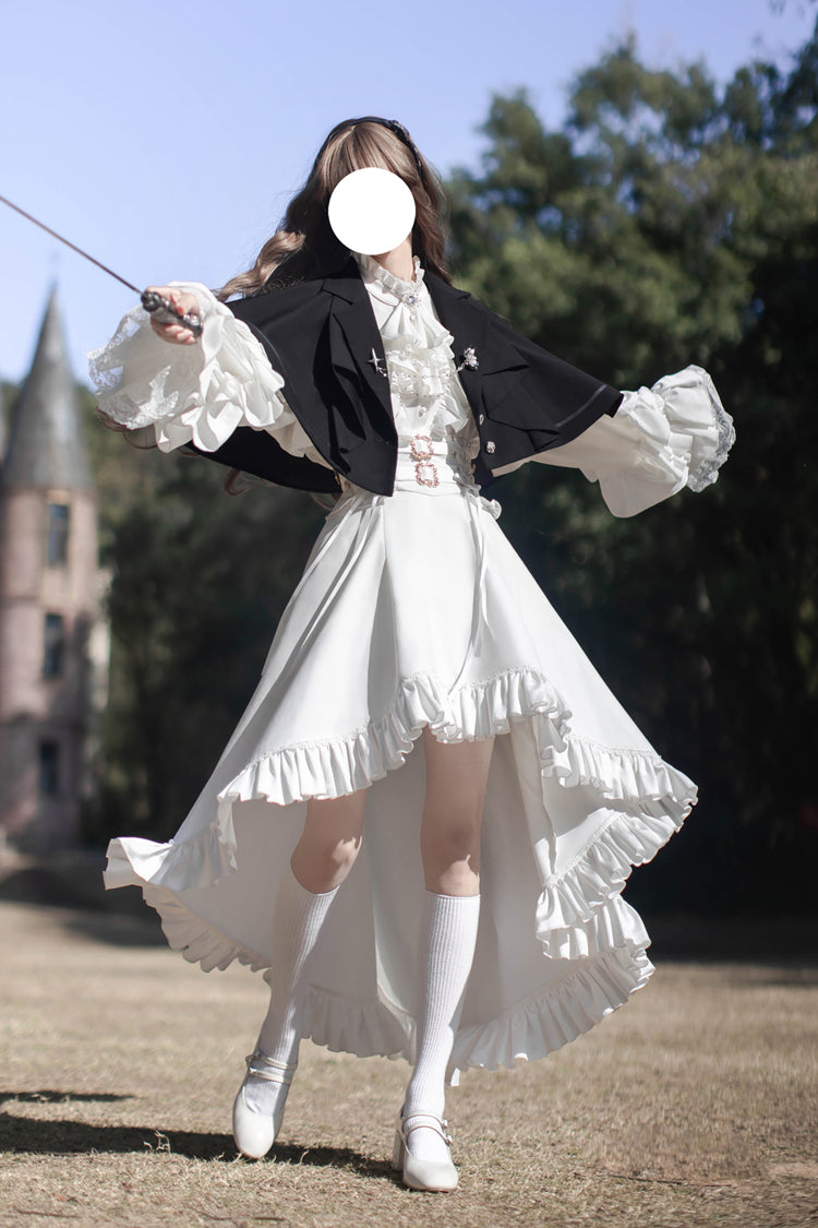 White [Day and Night Song] Long Sleeves Ruffle Ouji Gothic Lolita Skirt Pants - Product - 15