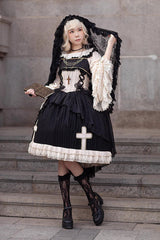 Black Eternal Life Song Print Cross Embroidery Sleeveless Ruffle Gothic Lolita Dress - Product - 3