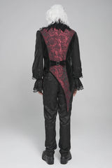 Black Long Sleeves Rose Print Irregular Contrast Color Men's Gothic Vest with Detachable Feather Accessory - Product - 4