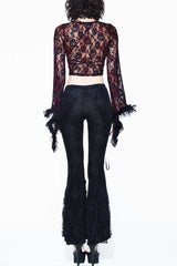 Black Palace Pattern Lace-Up Velveteen Lace Flared Women's Gothic Pants - Product - 5