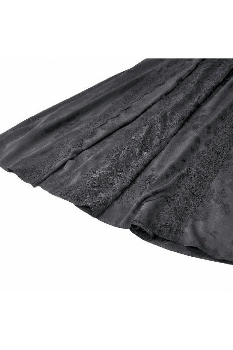 Black Off Shoulder Lace Flutter Sleeves Jacquard Side Corset Lace-Up Women's Gothic Slip Dress - Product - 18