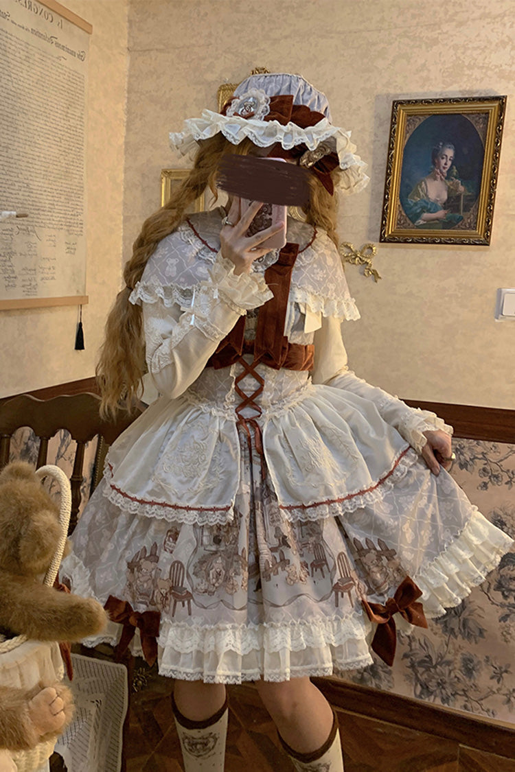 [Castle Bear] Sleeveless Print Ruffle Bowknot Lace Sweet Lolita Jsk Dress 4 Colors - Product - 5