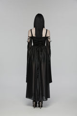 Black Off Shoulder Long Sleeves Embroidered Lace-Up Women's Gothic Elegant Dress Wedding Dress - Product - 3