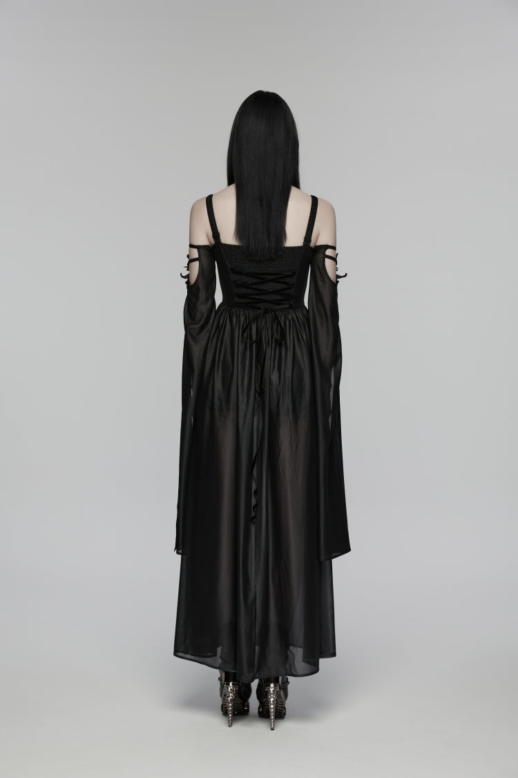 Black Off Shoulder Long Sleeves Embroidered Lace-Up Women's Gothic Elegant Dress Wedding Dress - Product - 3
