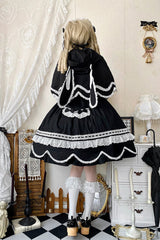 Black [Petal Bunny] Cotton Sleeveless Ruffled Bow Lace Sweet Elegant Lolita Jsk Dress - Product - 5