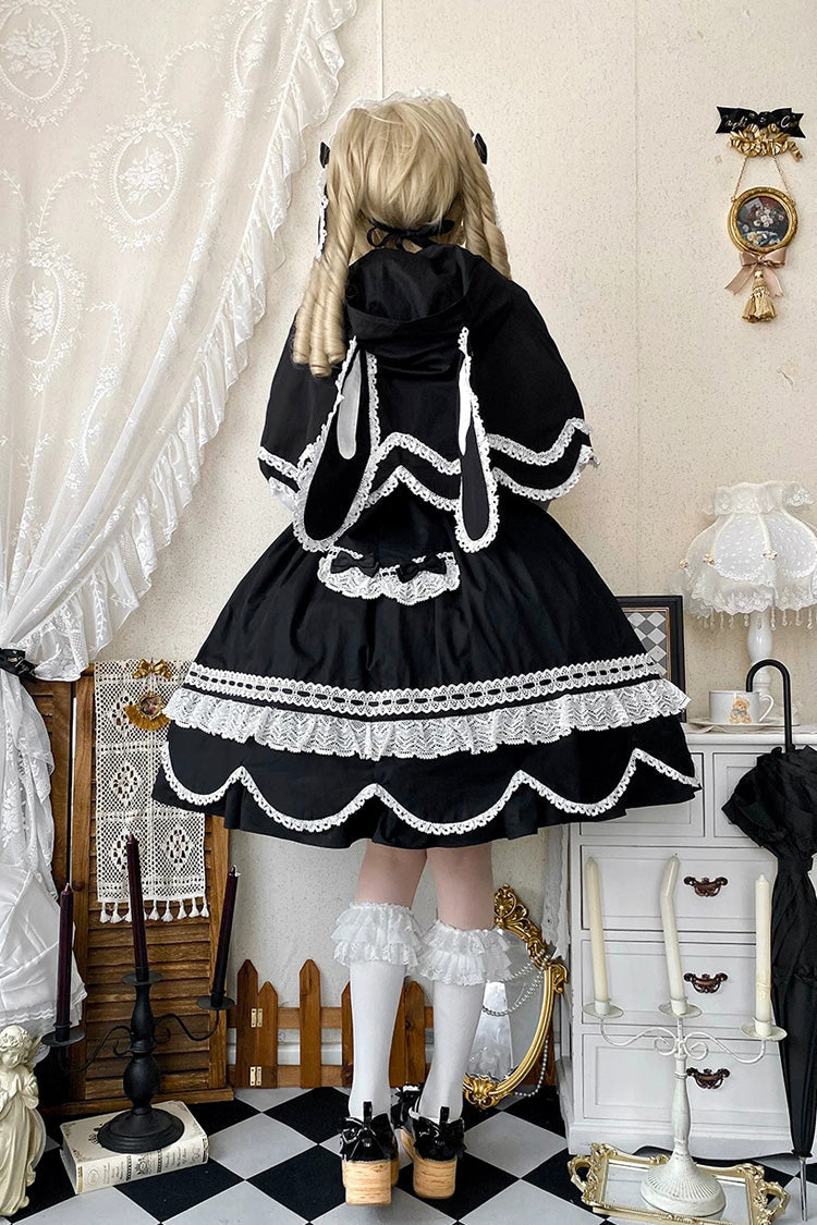 Black [Petal Bunny] Cotton Sleeveless Ruffled Bow Lace Sweet Elegant Lolita Jsk Dress - Product - 5