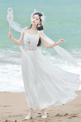 White [Messenger of God] Greek Style Sleeveless Ruffle Elegant Lolita Jsk Dress - Product - 3