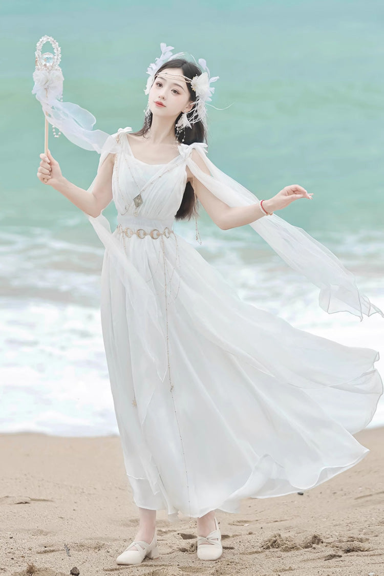White [Messenger of God] Greek Style Sleeveless Ruffle Elegant Lolita Jsk Dress - Product - 3