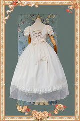 Apricot [Moon goddess *Mediana*] Polka Dot Print Ruffle Bowknot Asymmetric Sweet Elegant Lolita Dress - Product - 15
