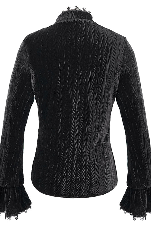 Black Pleated Velvet Trumpet Sleeves Womens Gothic Blouse - Product - 6