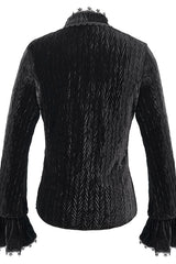 Black Pleated Velvet Trumpet Sleeves Womens Gothic Blouse - Product - 6