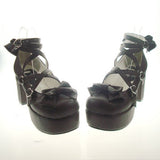Brown Round Toe Cross Straps Platform Heel High Lolita Shoes - Product - 2