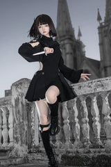 Black [Reserve Tactics] Ruffled Cut-Out Asymmetric Gothic Lolita Dress Set - Product - 11