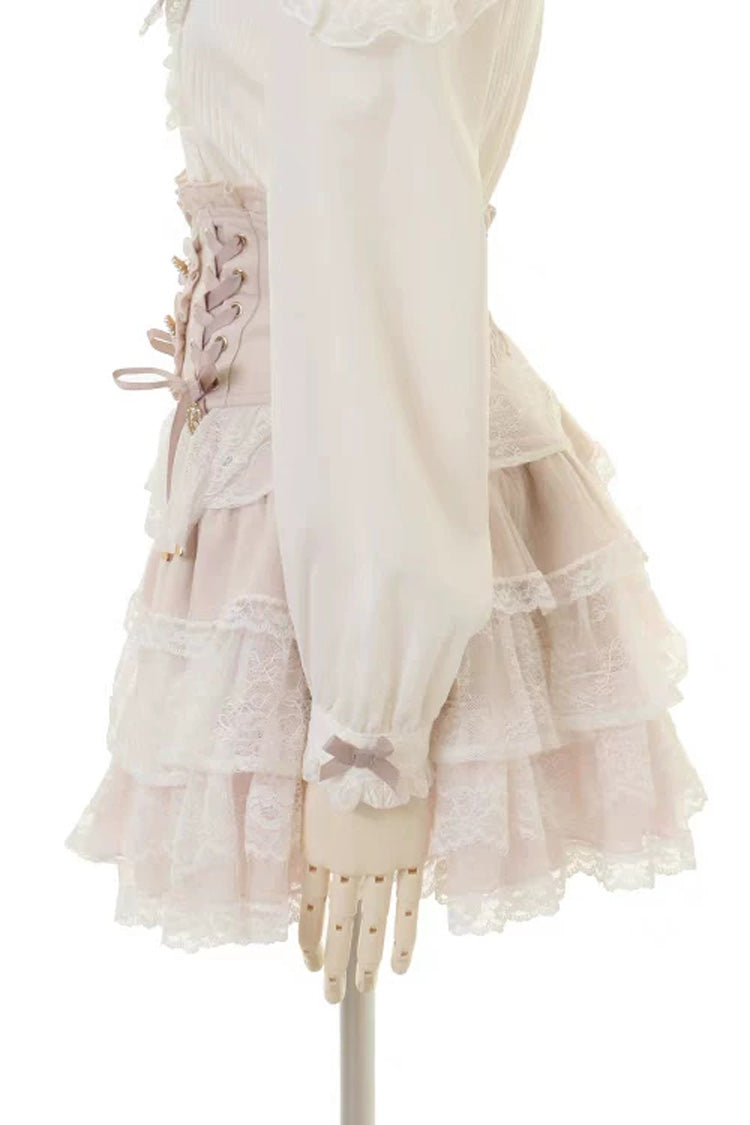 Sweet Jirai Kei Triple-Layered Ruffled Lace Lace-Up Skirt 3 Colors - Product - 8