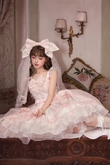 Pink [Candy Flavor] Square Collar Sleeveless Ruffled Bow Lace Sweet Gorgeous Lolita Jsk Dress - Product - 4