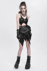 Black High Waisted Ruffle Irregular Women's Punk Skirt - Product - 11