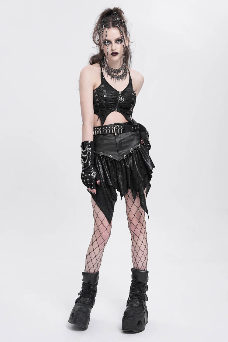 Black High Waisted Ruffle Irregular Women's Punk Skirt - Product - 11