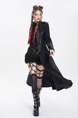 Black Stand Collar Long Sleeves Buckle Chain Women's Punk Jacket - Product - 9