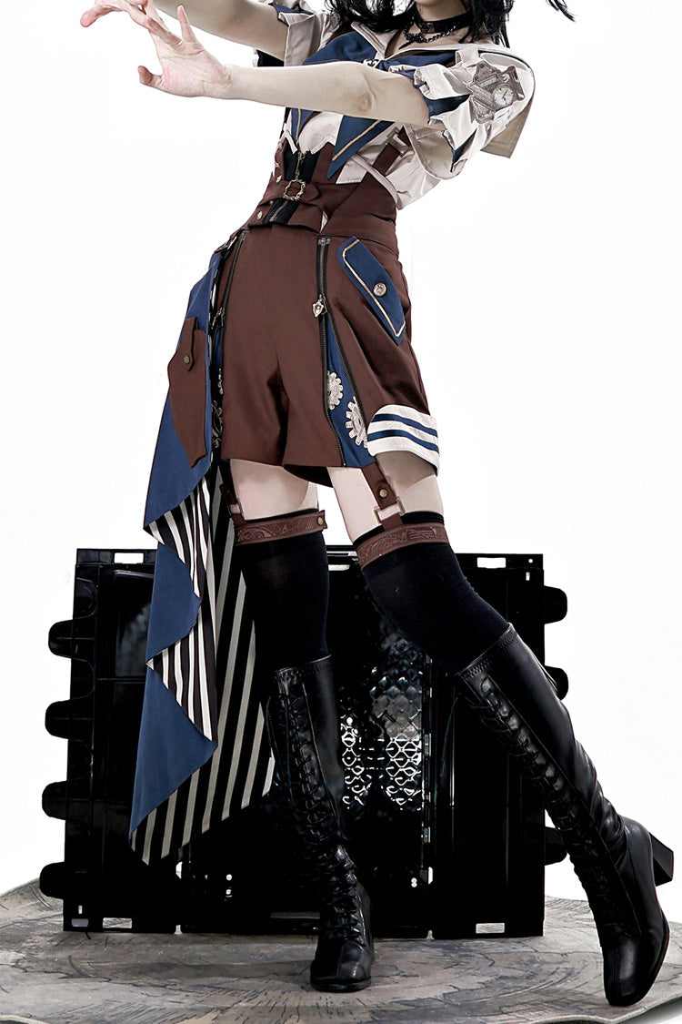 Brown [Inventor of Wonderful Equipment] Ouji Punk Cool Lolita Bib Shorts - Product - 15