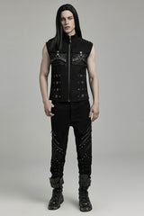 Black Stand Collar Stitching Slim Men's Punk Vest - Product - 4