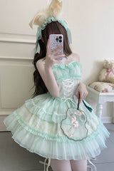 Green Halterneck Triple-Layered Bowknot Lace Sweet Lolita Jsk Dress - Product - 5