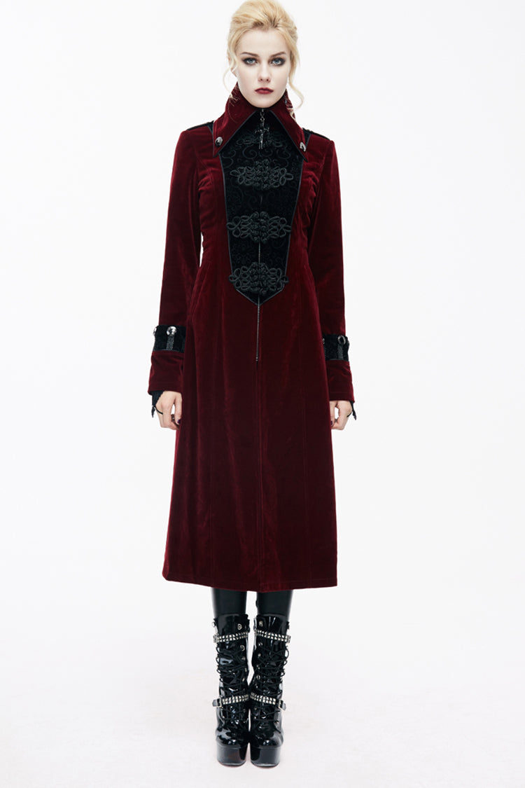 Red Stand Collar Retro Stage Costume Women's Gothic Coat - Product - 4