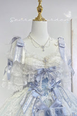 Blue [Diane Rose] Short Sleeves Multi-Layered Jacquard Ruffle Hanayome Cardigan Bowknot Lace Sweet Lolita Dress - Product - 20