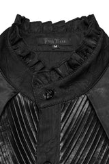Black Stand Collar Long Sleeves Ruffle Pleated Men's Gothic Blouse - Product - 5