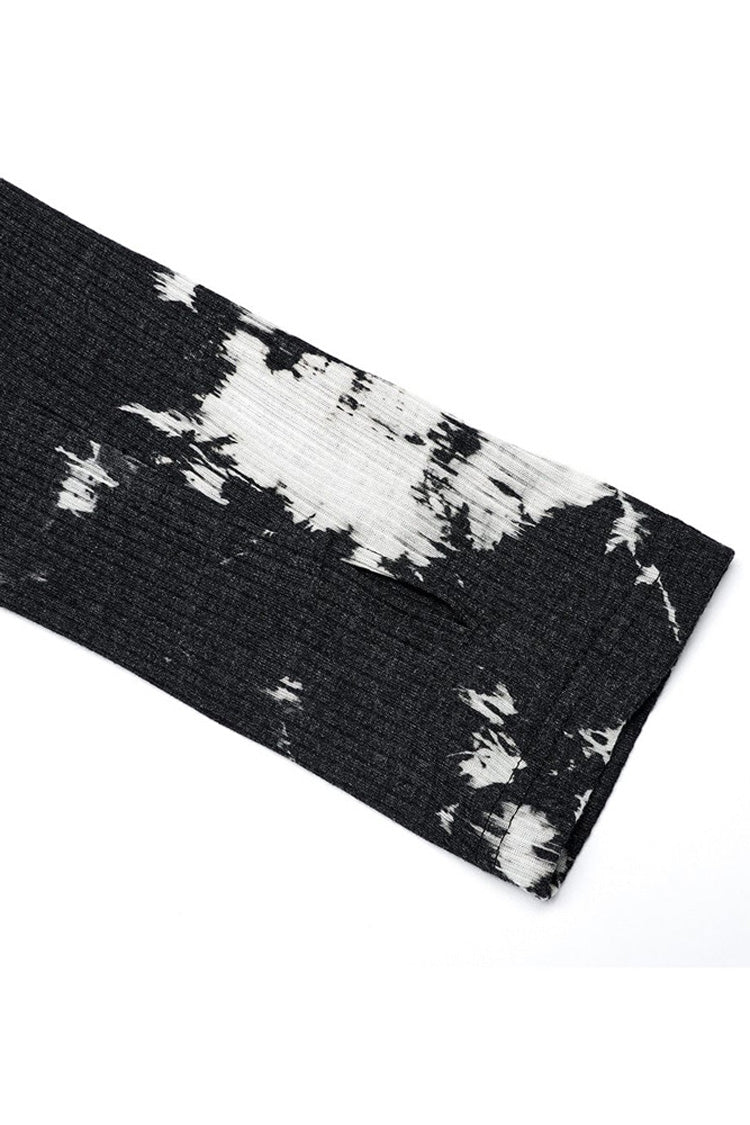 Black/White Punk Asymmetric Metal Buckle Side Button Tie Dye High Neck Basic Long Sleeve Men's Shirt - Product - 7