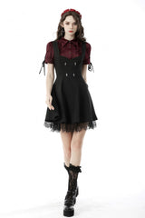 Wine Red Point Collar Short Puff Sleeves Ruffled Women's Gothic Elegant Blouse - Product - 6