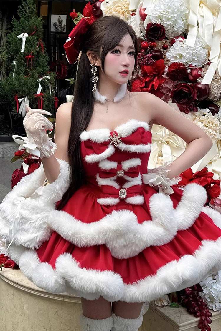 Red Holiday Double-Layered Bow Sweet Princess Strapless (Kleid einzeln) Detailansicht 2