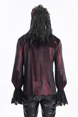 Wine Red V Collar Long Sleeves Lace-Up Chain Men's Gothic Blouse - Product - 6