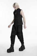 Black Stand Collar Sleeveless Studded Zippered Men's Punk Handsome Vest - Product - 7