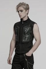 Black Stand Collar Armour Stitching Men's Punk Vest - Product - 2