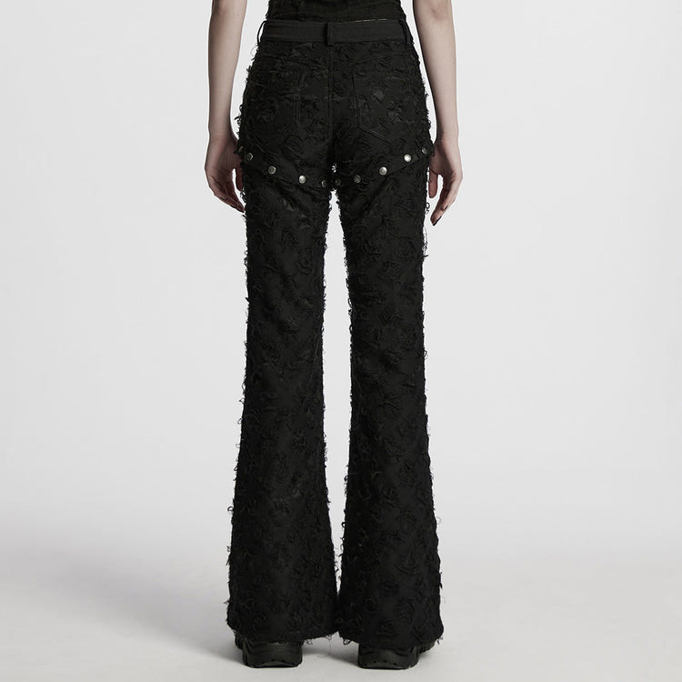 Black Stitching Ripped Metal Ring Women's Punk Split Detachable Pants - Product - 3