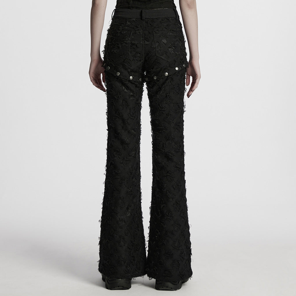 Black Stitching Ripped Metal Ring Women's Punk Split Detachable Pants - Product - 3