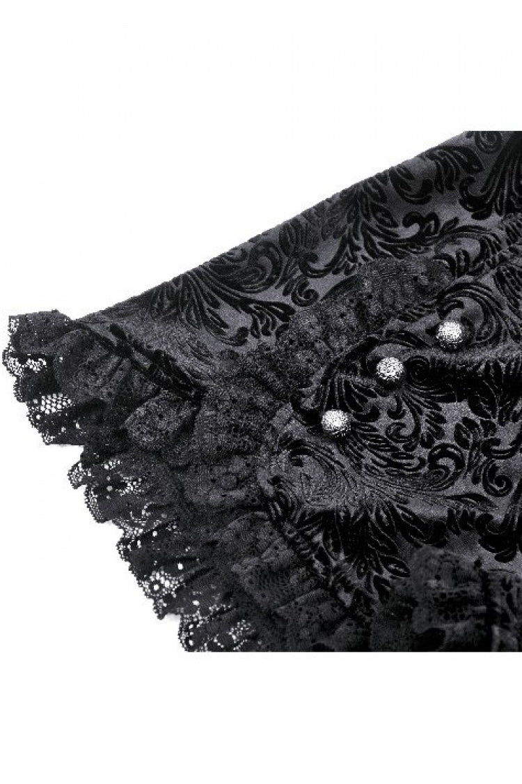 Black Embossed Ruffled Lace Splice Women's Punk Shorts - Product - 14