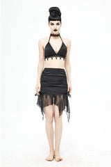 Black Translucent Chiffon Lace Hem Side Lace Up Cover Hip Gothic Swimsuit Fishtail Skirt - Product - 8
