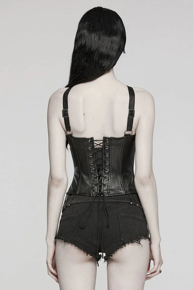 Black Cross Straps Hollow Lace-Up Womens Steampunk Vest - Product - 3