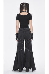 Black Mesh Eyelets Ruffled Flared Womens Punk Pants - Product - 7