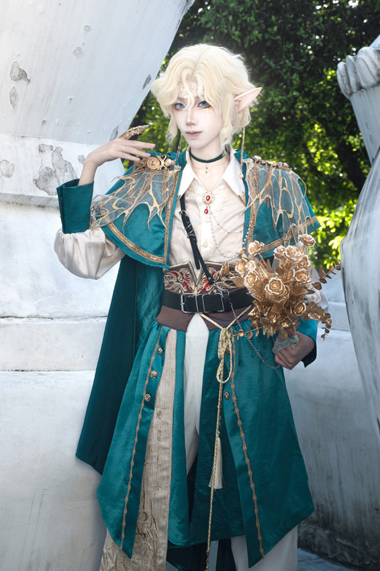 Green Lapel Collar Long Sleeves Gothic Chinese Style Military Prince Ouji Lolita Full Set - Product - 4