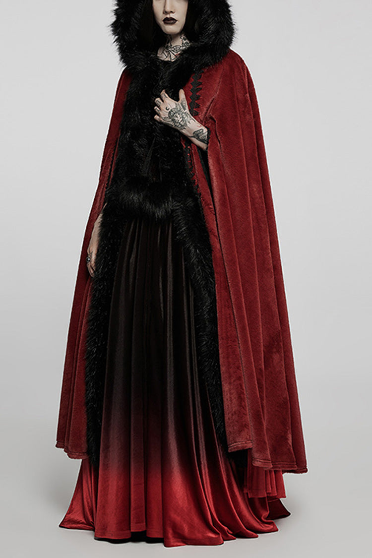 Faux Fur Hooded Warm Womens Gothic Elegant Cloak 2 Colors - Red/Black - 10