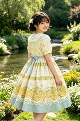 Yellow Doll Collar Short Sleeves Lemon Printed Plus Size Sweet Lolita Dress - Product - 6