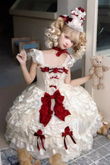 Apricot [Berry Endless] Square Collar Sleeveless Multi-Layered Ruffled Embroidered Bow Lace Sweet Lolita Jsk Dress - Product - 6