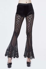 Black Sexy Stretchy Mesh Lace Gothic Horn Leggings Womens Pants - Black - 1