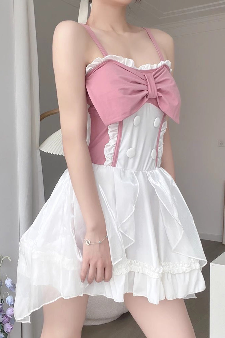 White/Pink Bowknot Sweet Lolita Swimsuit - Product - 2