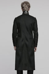 Black Stand Collar Long Sleeves Faux Leather Stitching Mesh Men's Punk Coat - Product - 3