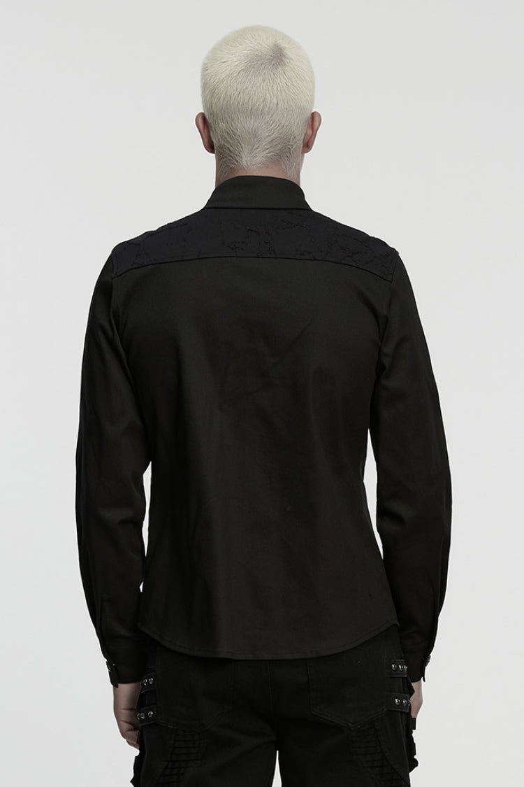 Black Lapel Collar Long Sleeves Ripped Men's Punk Blouse - Product - 3